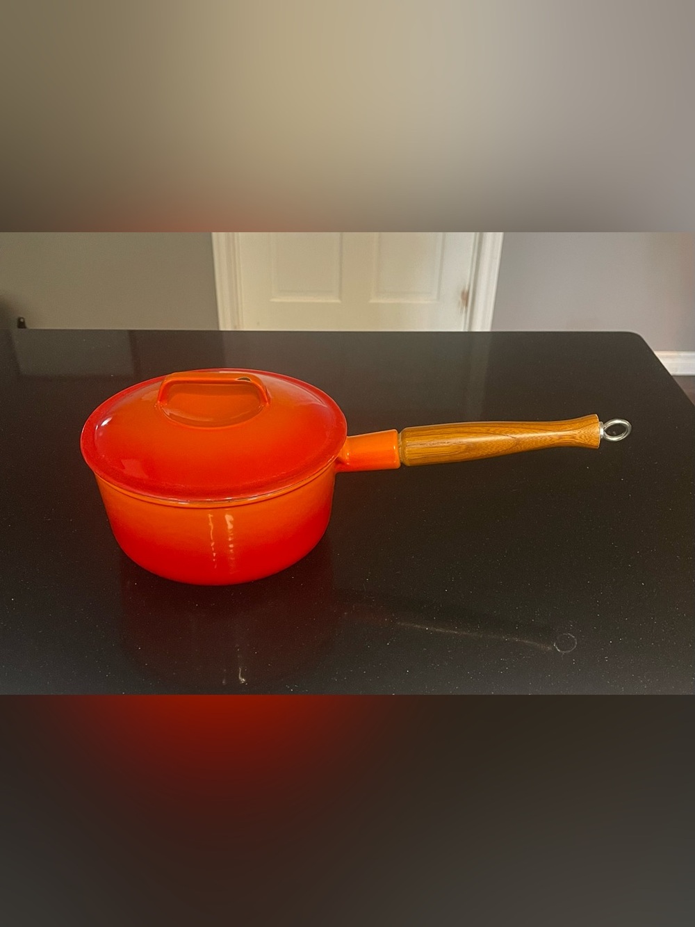 MCM 1970s Carson Enamel Saucepan with Wood Handle